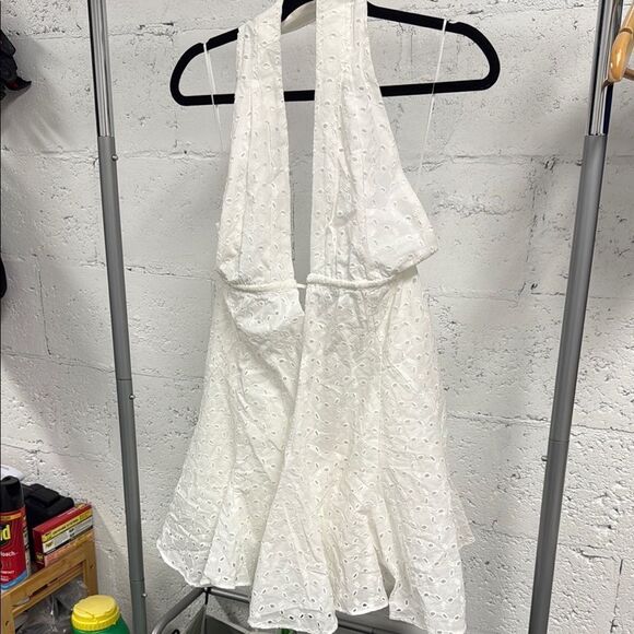 White Halter Dress with Eyelet Design - Baby Doll Dress - Size Medium - No Tags - Picture 1 of 5